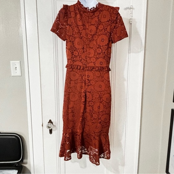 Ali & Jay Los Angeles lace ruffle stretch midi dress Large - Picture 8 of 9